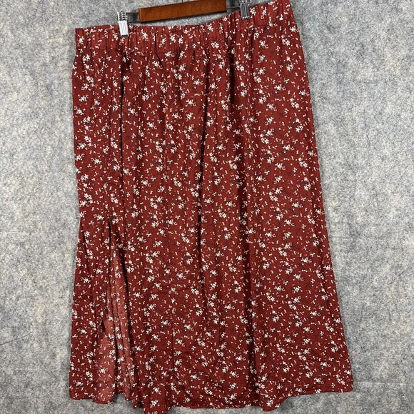 Shein Curve 2XL Red Wide Leg Pants Floral Cross Over Style Drawstring Open Sides - Picture 5 of 10